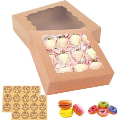 Gbateri 24 gabalu papīra maizes kastes ar logu, 10 x 10 x 2,5 collu kūkas kastes brūnas Donut kastes cepumu kastes zemenēm Cake Cupcake Cake Pastry Cake Donuts Cookies Muffins