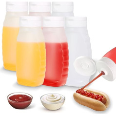 Gewürz-Quetschflaschen für Ketchup, heiße Soßen, Flüssigkeiten, Öl mit Kappen für Kondensmilch und Senf, Salat, Dressing-Spender, transparente Kunststoffflaschen, Dressingbehälter, HD-PE, BPA-frei,