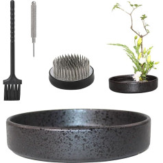 WANDIC Ziedu kompozīciju aksesuāri Apaļas Ikebana keramikas vāzes ar 6 cm apaļu varžu Ikebana ziedu kompozīcijai Mājas dekors Black Polka Dot