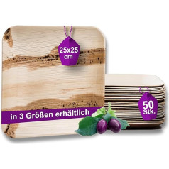 Waipur Bio Palmblatt Teller - 50 Teller groß eckig 25x25 cm - Premium Einweggeschirr kompostierbar - Umweltfreundliches Palmblatt Geschirr - ähnl. Bambusteller Einweg