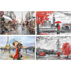 DCIDBEI 4 x Diamond Glezniecība Ainava 50 x 40 cm Diamond Glezniecība Pictures Landscapes Romantic Painting by Numbers Abstract Adult Diamond Painting London Diamond Painting Eifeļa tornis Paris