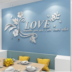 LOVE 3D sienas uzlīme DIY sienas uzlīme Sienas apdare guļamistabai Dzīvojamā istaba Dīvāns Fons Māksla Home Deco Puzzle Roku darbs Iekštelpu apdare (L, sudraba)