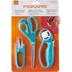 Fiskars 154233-1002 Sākuma komplekts apģērbu izgatavošanai, 3 gabali, nerūsējošais tērauds, tirkīza, apģērbu izgatavošanas komplekts, 3 gab.