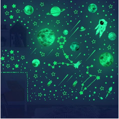 SamHeng 849 gabaliņi Glow in the Dark sienas uzlīmes, pašlīmējoša Glow Astronaut Room Planet Stars Dots for Ceiling Wall Stickers, gaismas uzlīmes bērnu guļamistabas partiju dekorēšanai