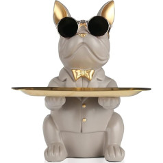 Bēšs Bulldogs Tray Statue - Modern Piggy Bank Tray for Key, Candy, Jewelry, Earrings - Piemērots mājas apdare, ēdamgalds, Birojs, Nelielu priekšmetu Tray