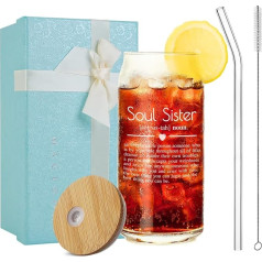 MAGEDON Soul Sister Geschenke für Frauen, Geburtstagsgeschenke für beste Freundin, Freundschaftsgeschenke für Frauen, 473 ml Glasbecher mit Strohhalmen, Deckel und Reinigungsbürste