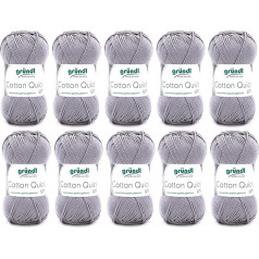 Gründl Cotton Quick Uni Adīšanas dzija, 10 bumbiņas (krāsaina dzija no 100% kokvilnas, Oeko-Tex sertifikāts, 50 g/125 m, adatu izmērs: 3-4), sudrabaini pelēka