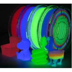 TRONXY Glow PLA 3D spausdintuvo siūlų rinkinys, šviečiantis tamsoje, įvairiaspalvis, žalias, rausvas-raudonas, violetinis, 1,75 mm PLA siūlų rinkinys, 250 g x 4 pakuotės