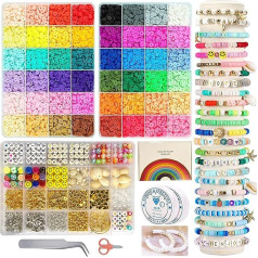 kinearcharms 10000pcs + māla pērļu komplekts 6mm plakanas apaļas apaļas polimēra māla pērlītes rotaslietu izgatavošanai 48 krāsas Heishi Spacer 3 kastes rokassprādze kaklarota auskari DIY ar burtu pērlītēm