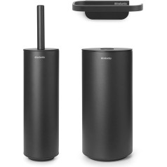 Brabantia - Mindset 3-Teiliges Toilettenzubehörset - Toilettenbürste, Rollenhalter & Rollenspender - Korrosionsbeständig - Badezimmerzubehör - Inklusive Befestigungsmaterial - Infinite Grey