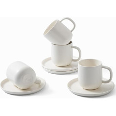 MIUFA Set mit 4 Espressotassen und Untertassen aus stärkerem Porzellan, 100 ml, Mini-Kaffeetassen, Demitasse-Tassen