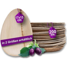 Waipur Organic Palm Leaf galda piederumi - 200 šķīvji 17 cm - kompostējami vienreizlietojamie trauki - videi draudzīgi svētku galda piederumi - palmu lapu šķīvji