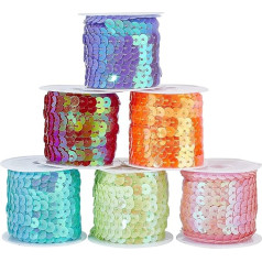 PandaHall 30 jardų plokščių Sequins 6 spalvos 6 mm plokšti Sequins juostelės apdaila Sequins Spool String Shiny Trim siuvimo Sequin String Mermaid suknelė puošybos galvos juosta