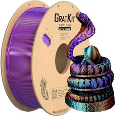 GratKit Silk trīs krāsu PLA filaments 1,75 mm, -0,03 mm, koekstrūzijas PLA filaments, 3D printeru filaments, 1 kg spole, trīs krāsu PLA filaments, zīda violeti oranžs un zaļš