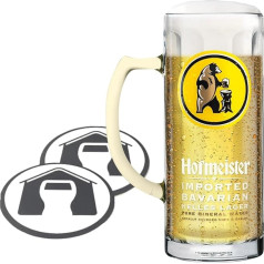 GarageBar | Hofmeister alus glāze | Pint 50cl alus krūze | Oficiālais merčendaizis | Komplektā 2 x alus pilienu paklājiņi | 1 glāze