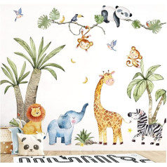 Little Deco XXL sienas uzlīme Safari Animals Set sienas uzlīme bērnu istabai Sienas uzlīme Džungļu zvēru koks Bērnu istabas sienas bilde XL - 147 x 76 cm (platums x augstums) DL800