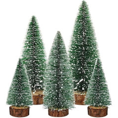Artificial Mini Christmas Trees, One Set of 4 Miniature Sisal Frosted Christmas Trees, Bottle Brush, Trees for Christmas, Home, Tabletop Decor (Green)