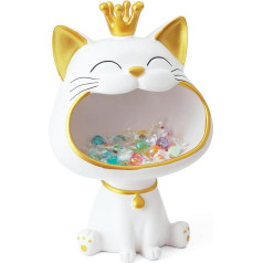 Efugadeng Lucky Cat Statue uzglabāšanas kaste, smejošā kaķa rotaslietu glabāšanas kaste, kaķa figūras rotaslietu paplāte, liela kaķa skulptūras statuja, piemērota mājas, biroja dekorēšanai (balta)