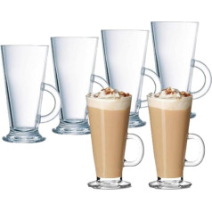 WARESHARK 6 augstas Latte glāzes tējas un kafijas krūzes Karstumizturīga stikla karsto dzērienu kafijas krūzes ar rokturi Ideāli piemērotas piena sulai, kapučīno, espresso un karstajam šokolādei (280 ml)