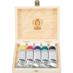 Schmincke - Horadam® Gouache, 5 x 15 ml Tubes, 727131 097, 10 Finest Gouache Shades in Wooden Box, Highest Concentration of Pigments, Luminosity and Colour Depth