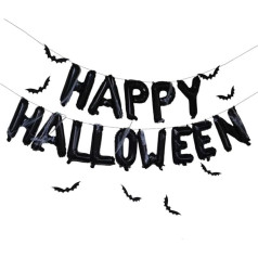 Ginger Ray Happy Halloween Balloon Bunting Garland Hanging Decoration in Black with Webbing FN-100