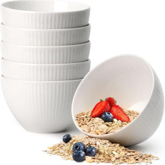 NUTRIUPS Graudaugu bļodas, 6 bļodu komplekts, dziļas zupas bļodas, baltas, 750 ml, 14 x 9 cm bļodas, porcelāna, drošas mikroviļņu krāsnī, drošas krāsnī, bļodu komplekts auzu pārslu salātiem