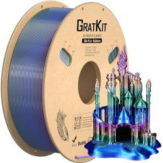 GratKit Rainbow PLA filaments ar zīda spīdumu 1,75 mm 3D printerim, 1 kg spole, krāsu maiņas 3D drukāšanas zīda filaments ar +/-0,03 mm precizitāti, vienmērīga tinumu, 1000 g Universe Rainbow PLA filaments