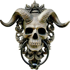 FIYSON 3D Resin Horns Skull sienu rotājums, Sātana galvaskausa rotājums, 22 x 24 cm, bronzas sienas attēls no sveķiem, galvaskausa skulptūra kā moderns sienas dekors dzīvojamai istabai un gaitenim,