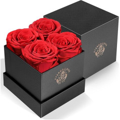 Laspi Rosenbox Geschenk für Frauen,Ewige Rose,4 Rote Konservierte Rose Geschenke für Frauen Romantische Infinity Rosen für Valentinstag, Hochzeitsdekoration,Geburtstag