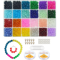 600 Stück Kristallperlen für die Schmuckherstellung, 8 mm DIY-Glas-Edelstein-Perlen, Armbandherstellungs-Set, Heil-Chakra-Perlen, 24 farbige runde Edelstein-Perlen, geeignet für Anfänger