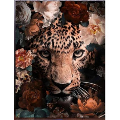 Meecaa Paint by Numbers Leopard Animal Flower Kit for Adults Beginners DIY Oil Painting 16 x 20 Inch (Leopard, Framed)
