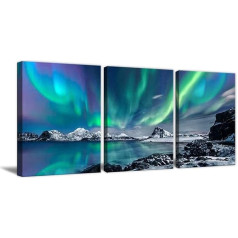 ZHONGYUTONG Pack of 3 Art Print on Canvas Aurora Pictures Painting Nature Northern Lights Plakāts Sienas apdare dzīvojamā istaba guļamistaba birojs (ierāmētas 40 x 60 cm x 3 gab.)