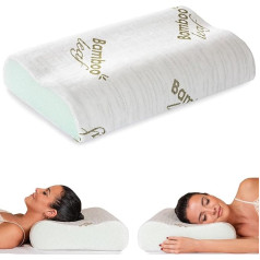 Kopfkissen Nackenkissen Memory Foam Ergonomisches und Orthopädisches Kissen für Bett Nackenstützkissen Hilft bei Nackenschmerzen und Nackenstütze mit Aloe-Vera-Behandlung Waschbarem Bambù Bezug