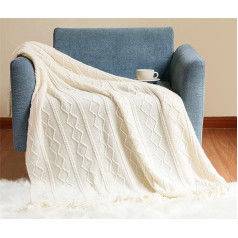 Hayisugal Boho sega Mīksta adīta vilnas sega ar pušķiem Mīļa sega Dīvāna sega Couch Blanket Throw Blanket Beige 130 x 200 cm