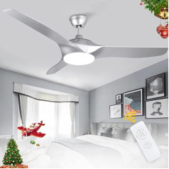 Depuley LED Ceiling Fan with Light, 58 W Super Quiet Fan with 18 W Dimmable Light and Timer, Adjustable Wind Speed, Modern Ceiling Light, Colour Changing for Bedroom