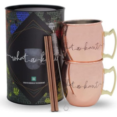 Whatakant - Moscow Mule Mug Mug Set | 2 lieli skotu vara krūzes | 550 ml ilgtspējīgas vara krūzes un taisni vara salmiņi dāvanu iepakojumā | atkārtoti lietojams bez plastmasas bāra kokteiļu komplekts