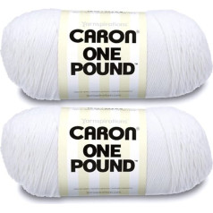 Caron One Pound White dzija - 2 iepakojumi pa 16oz - Akrils - 4 vidēji (ķemmdziņš) - 800 jardu - Adīšana / Tamborēšana