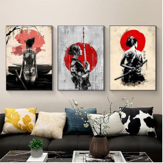 LYBOHO Japāņu sieviete plakāts Pictures Canvas Wall Art Kanvas Pictures Art Prints Living Room Wall Decoration (bez rāmja) (3 gabali - 60 x 90 cm)