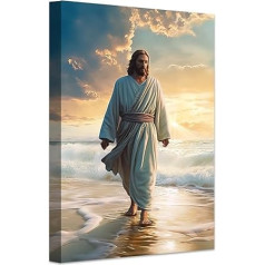 LZIMU Jēzus attēls uz audekla Jēzus staigā pludmalē Canvas Picture God Poster Catholic Artwork for Spiritual Space Wall Decoration Framed (3, 60.00 x 90.00 cm)