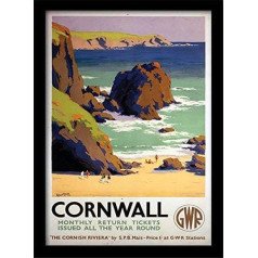 Cornwall GWR Monatlich Kehrt zurück Biļetes Gerahmter Druck - überall Größe: Druckgröße: 36 x 46 cm (14 x 18 collas) Druckgröße: 30 x 40 cm