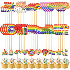 Komplektā 40 varavīksnes lepnuma cupcake Toppers Rainbow Flag Cake Toothpicks Cocktail Sticks Tableware Party Supplies for Gay Pride Month Decorations Support LGBTQ Pride Stuff Accessories