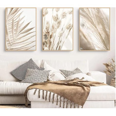 Trayosin Premium Plakātu komplekts, Dabas audekls, Modernās sienu bildes, Dzīvojamās istabas iekārtojums Guļamistaba, Bēšs Boho Pampas Grass Pictures, bez rāmja (A, 50 x 70 cm)