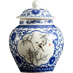 Jingdezhen Jingdezhen Classic zilā un baltā porcelāna stikla vāze, Happy Lotus raksts, roku darbs, augstums 23 cm (zaļa)