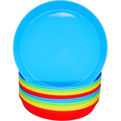 Bloomsworld 16 Kinderteller, 10-Zoll-Wiederverwendbare Kunststoffteller, BPA-frei, Camping-, Picknick- und Partyteller für Kinder und Erwachsene, Vollgröße 23,5 cm - Bunt