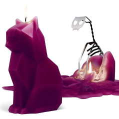 PyroPet Kisa Cat Surprising Animal Candle with Skeleton, Burgundy / Purple