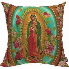 Mugod Mexico Our Lady Guadalupe Cushion Cover Throw Pillow Case Mexican Virgin Catholic Pillow Case for Men Women Decorative Home Sofa Chair Couch 45x45cm