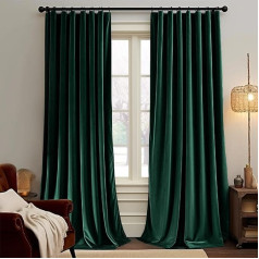 TOPICK Necaurspīdīgi samta aizkari Ziemassvētki ar aukliņu Blackout aizkars Thermal Curtain Blackout aizkari dzīvojamā istaba guļamistaba Pack of 2 130 W x 225 H (cm) tumši zaļš