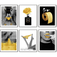 Modes sienu mākslas apdrukas Vannas istaba Decor Gold Glam Glitter Audums Audums Audekls Plakāts Attēli Fotogrāfijas Mākslas darbi Sienas melnā un baltā Modern Women Funny 11 x 14 collas (27.9 x 35.6 cm) bez rāmja