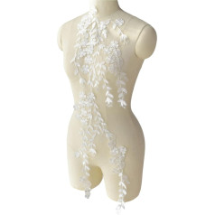 AMIJOUX 3D Flower Lace Embroidery Appliques, lieli plāksteri ar ziedu rotājumiem, baltas lapas Ivory Cotton Applique Trim kāzām, līgava, kleita, apģērbs, apdare, apdare