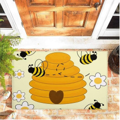 JOOCAR Bišu paklājs Bumblebee Hive Yellow Honey White Flower Door Mat for Indoor, 45 x 75 cm, neslīdošs ieejas paklājs, mazgājams veļas mazgājamā mašīnā, mīksts paklājs virtuvei, vannas istabai, guļamistabai